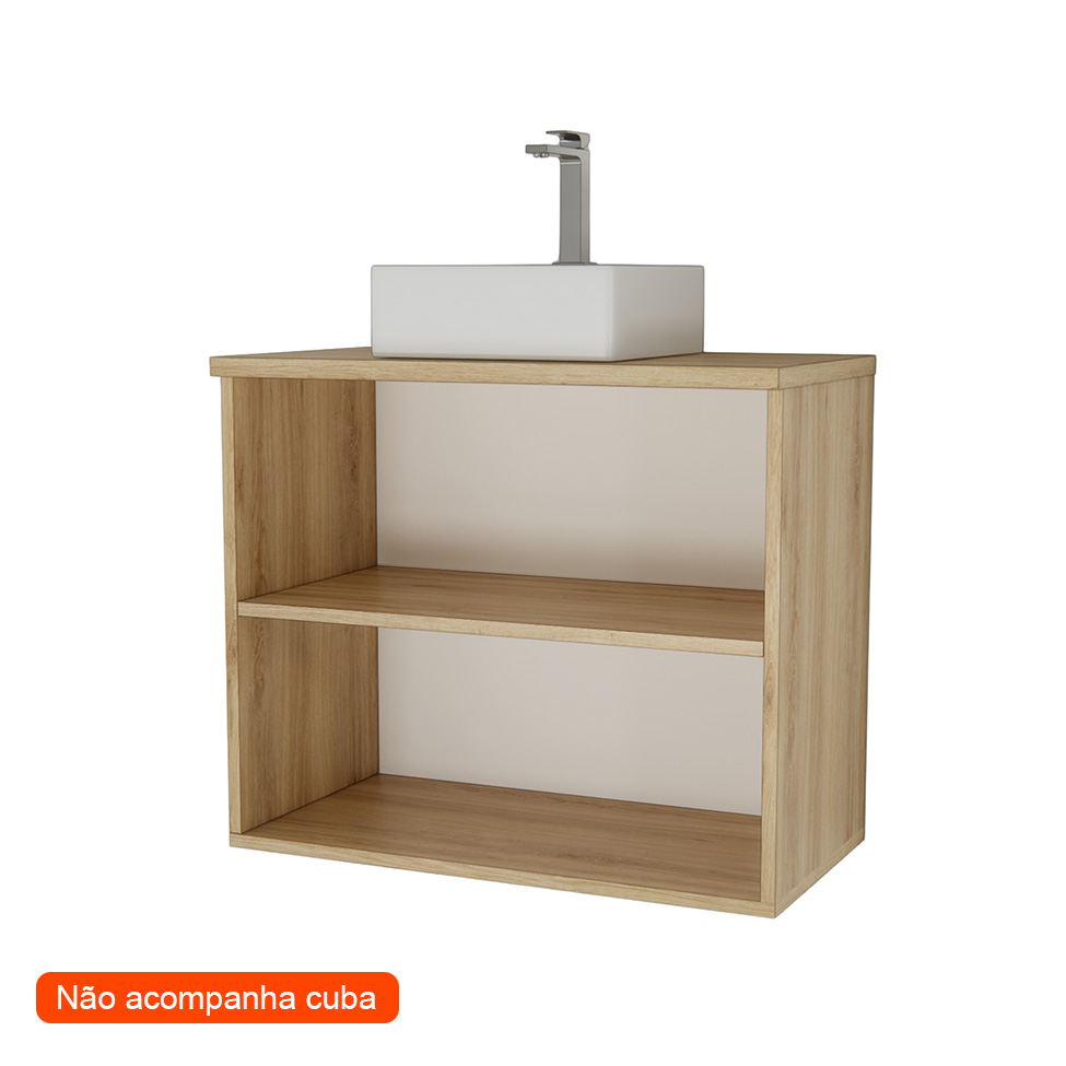 Gabinete de Banheiro Nature 2 Portas Carvalho e Branco 75 cm