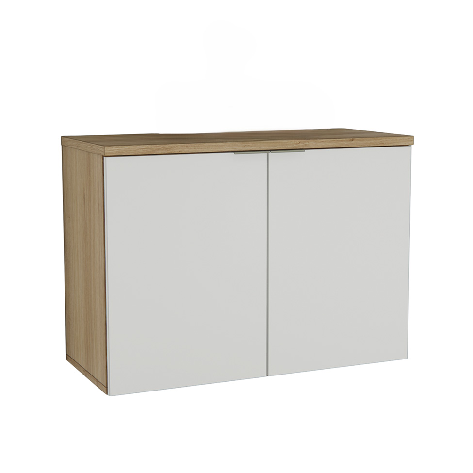 Gabinete de Banheiro Nature 2 Portas Carvalho e Branco 90 cm