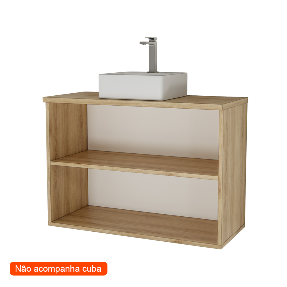Gabinete de Banheiro Nature 2 Portas Carvalho e Branco 90 cm