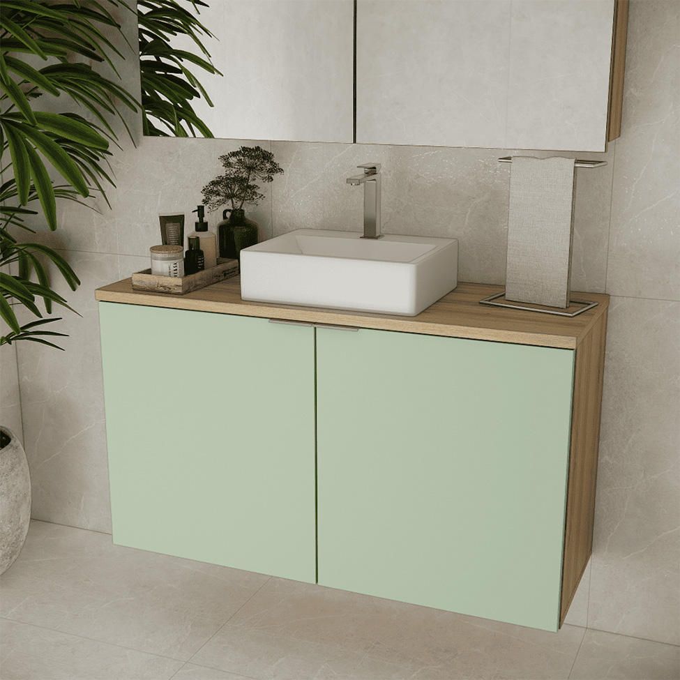Gabinete de Banheiro Nature 2 Portas Carvalho e Verde 110 cm