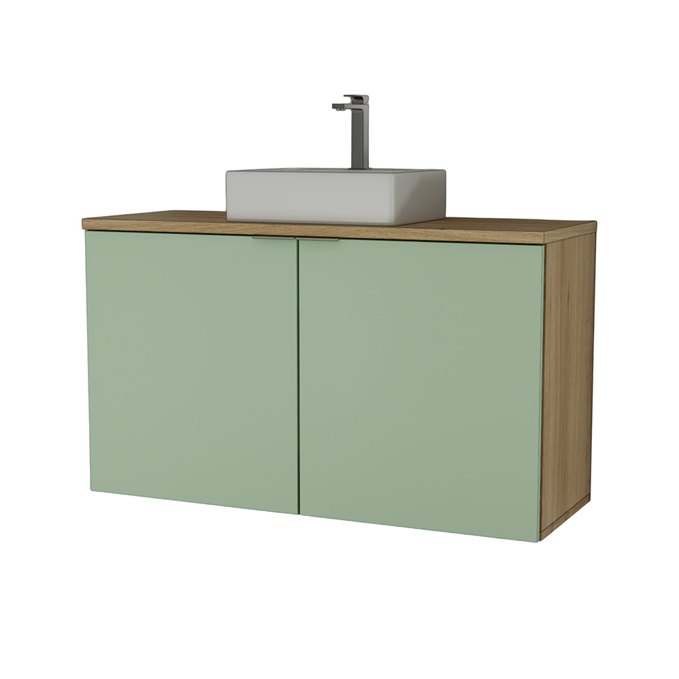 Gabinete de Banheiro Nature 2 Portas Carvalho e Verde 110 cm