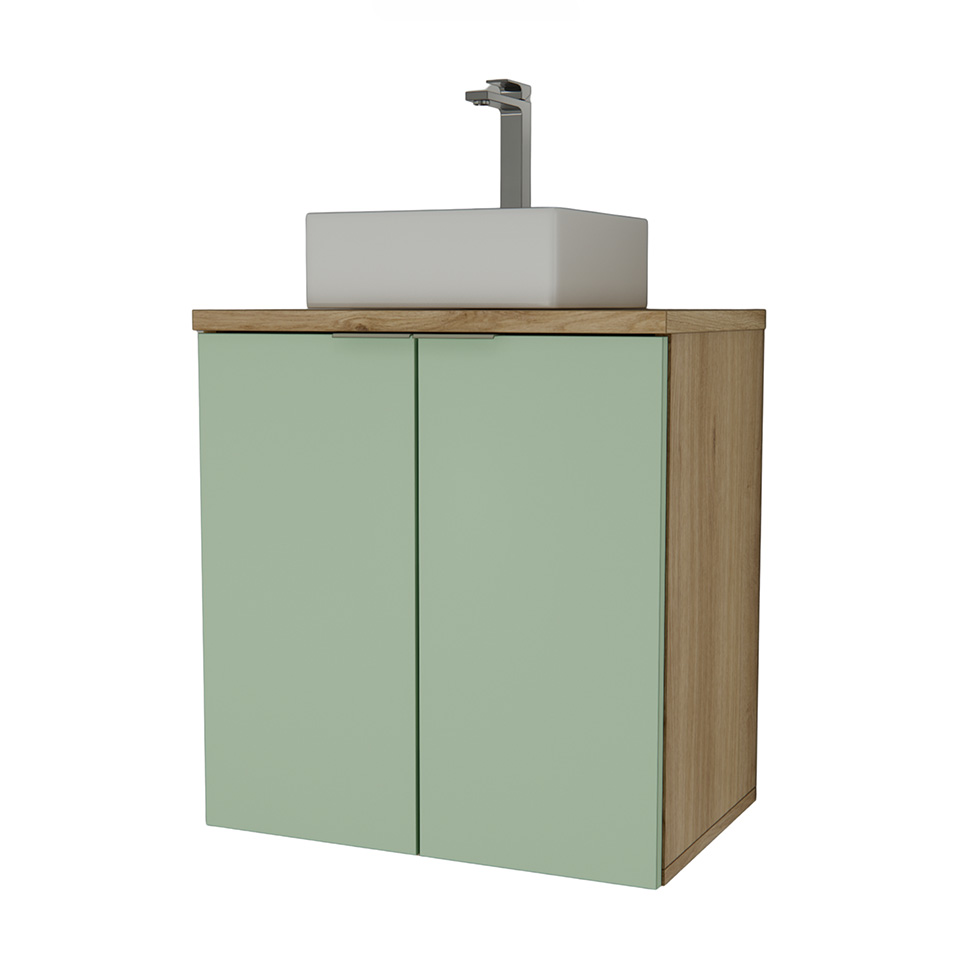 Gabinete de Banheiro Nature 2 Portas Carvalho e Verde 60 cm