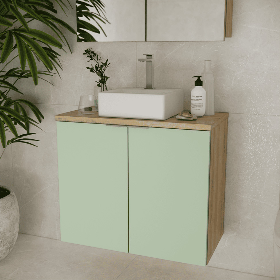 Gabinete de Banheiro Nature 2 Portas Carvalho e Verde 75 cm
