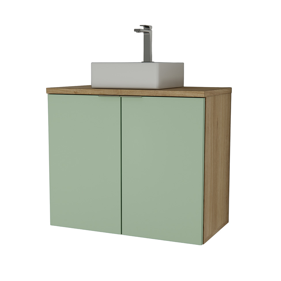 Gabinete de Banheiro Nature 2 Portas Carvalho e Verde 75 cm