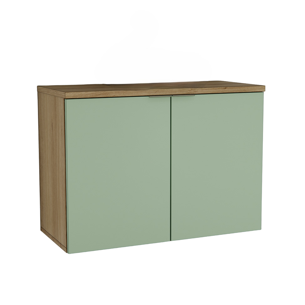 Gabinete de Banheiro Nature 2 Portas Carvalho e Verde 90 cm