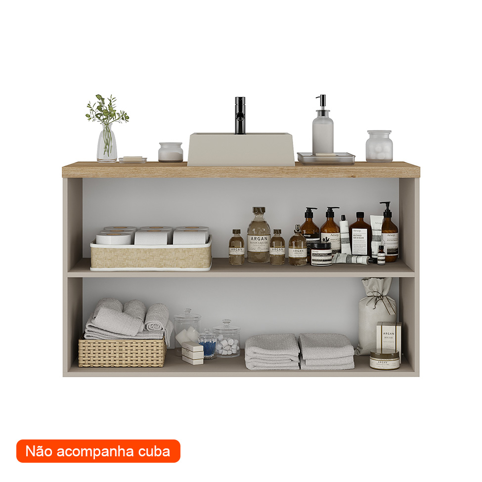 Gabinete de Banheiro Nature 2 Portas Nude e Carvalho 110 cm