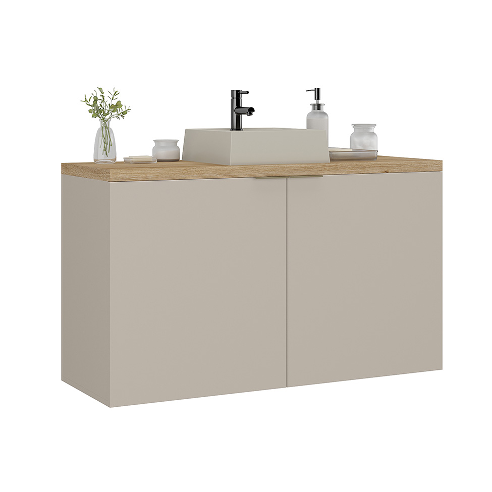 Gabinete de Banheiro Nature 2 Portas Nude e Carvalho 110 cm
