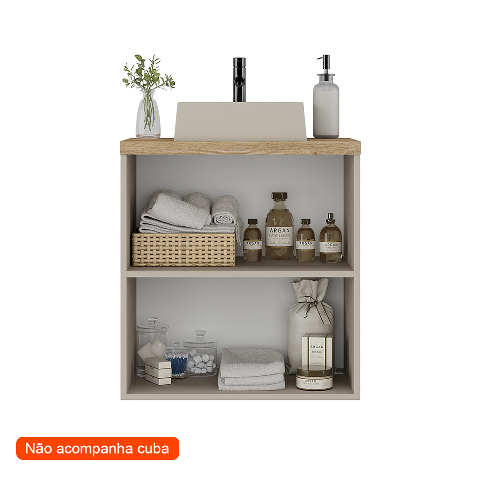 Gabinete de Banheiro Nature 2 Portas Nude e Carvalho 60 cm