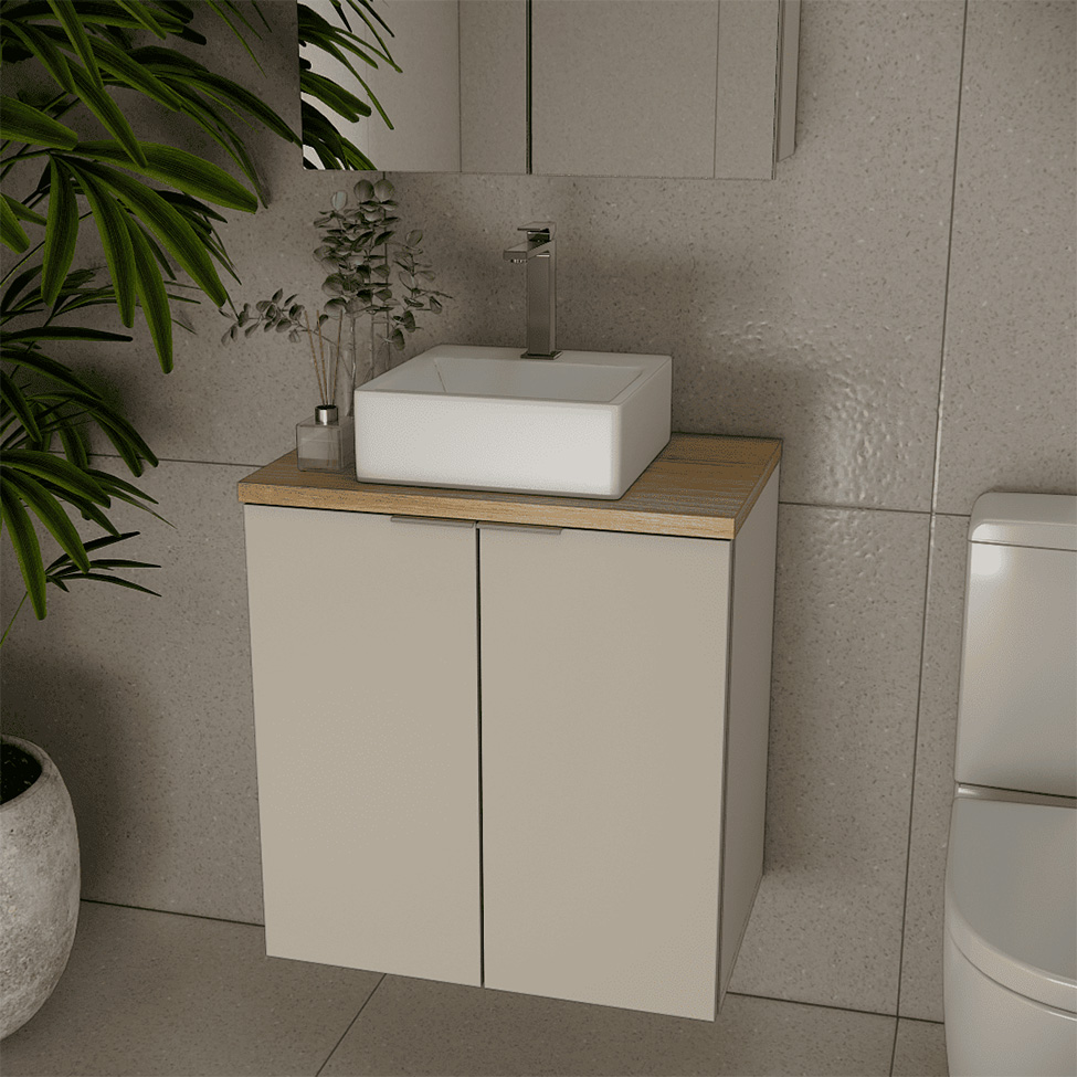 Gabinete de Banheiro Nature 2 Portas Nude e Carvalho 60 cm