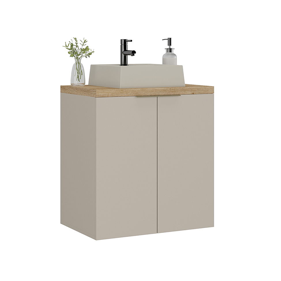 Gabinete de Banheiro Nature 2 Portas Nude e Carvalho 60 cm