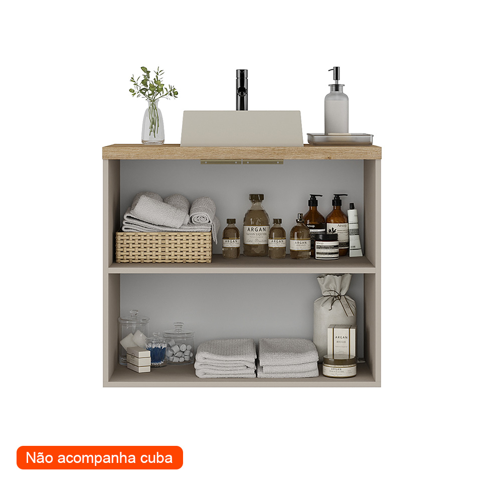Gabinete de Banheiro Nature 2 Portas Nude e Carvalho 75 cm