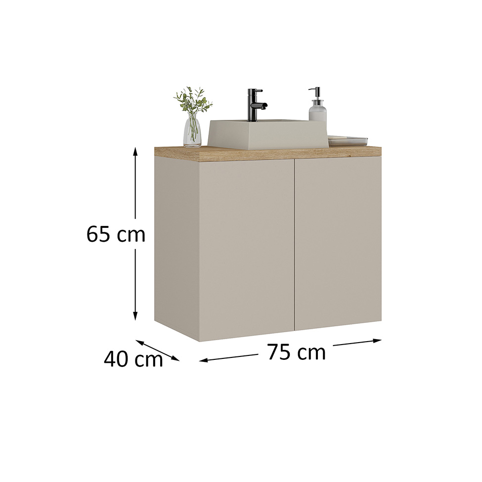 Gabinete de Banheiro Nature 2 Portas Nude e Carvalho 75 cm