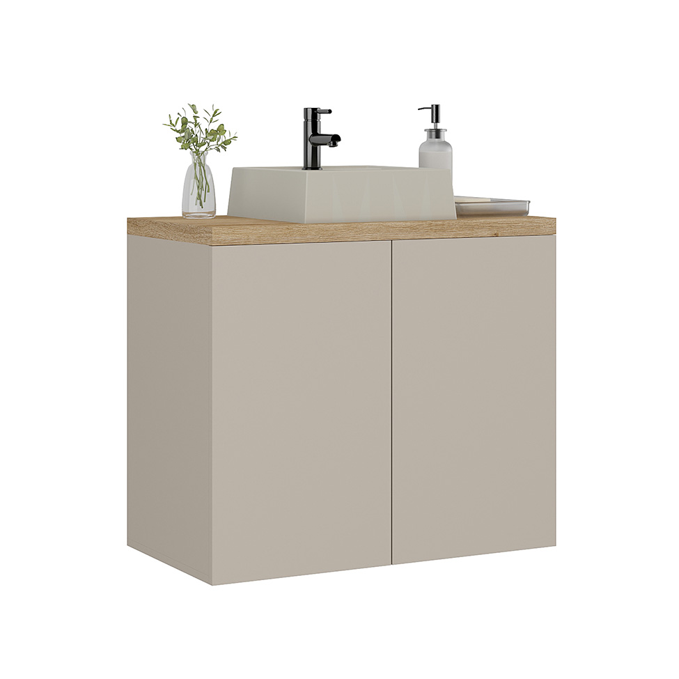 Gabinete de Banheiro Nature 2 Portas Nude e Carvalho 75 cm