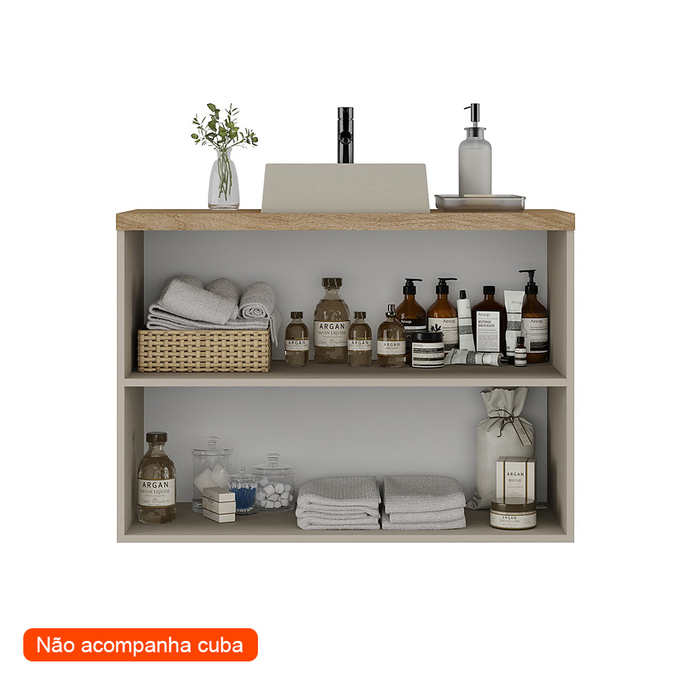 Gabinete de Banheiro Nature 2 Portas Nude e Carvalho 90 cm