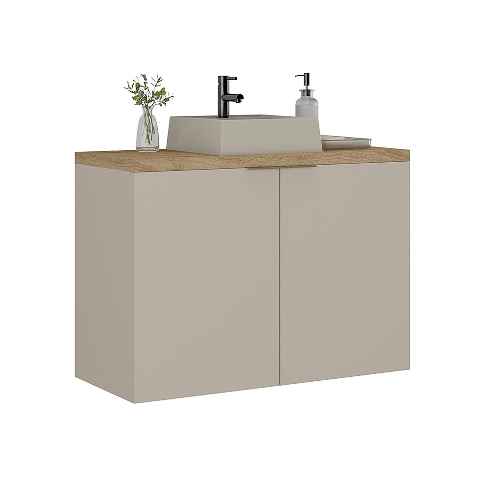 Gabinete de Banheiro Nature 2 Portas Nude e Carvalho 90 cm