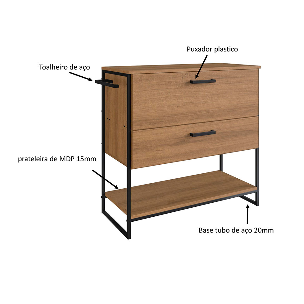 Gabinete de Banheiro Paricel 1 PT 1 GV Mel e Preto