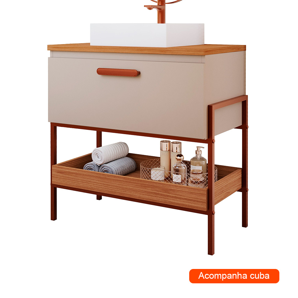 Gabinete de Banheiro Portinari 1 PT Capuccino e Freijó 65 cm