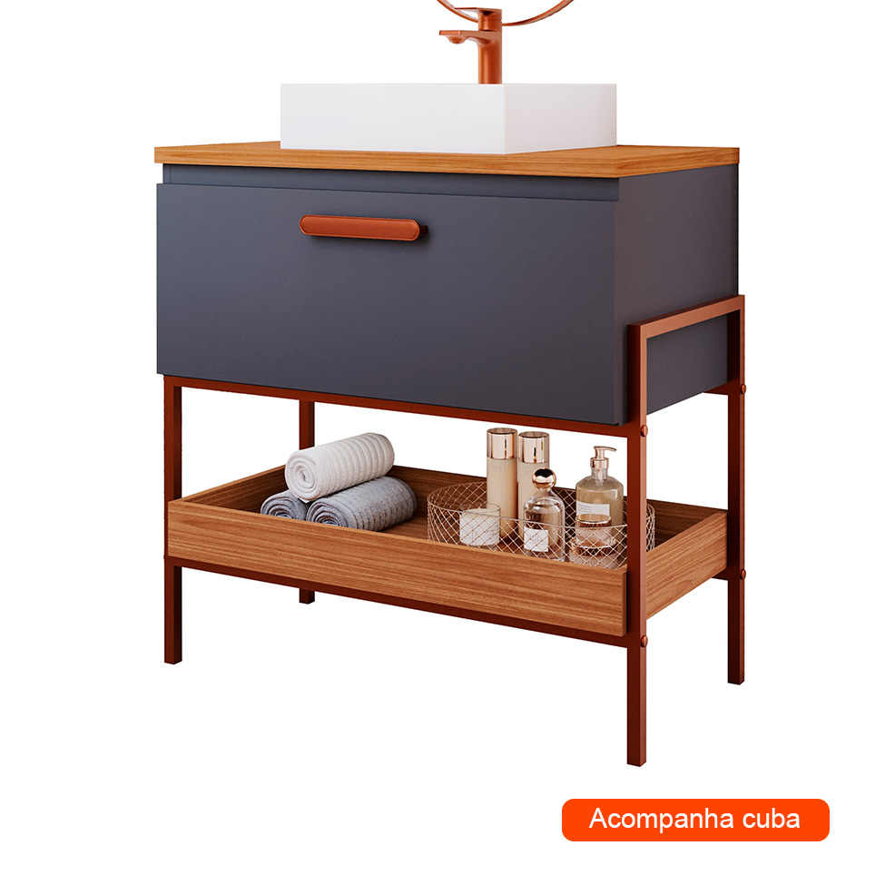 Gabinete de Banheiro Portinari 1 PT Titanium e Freijó 65 cm