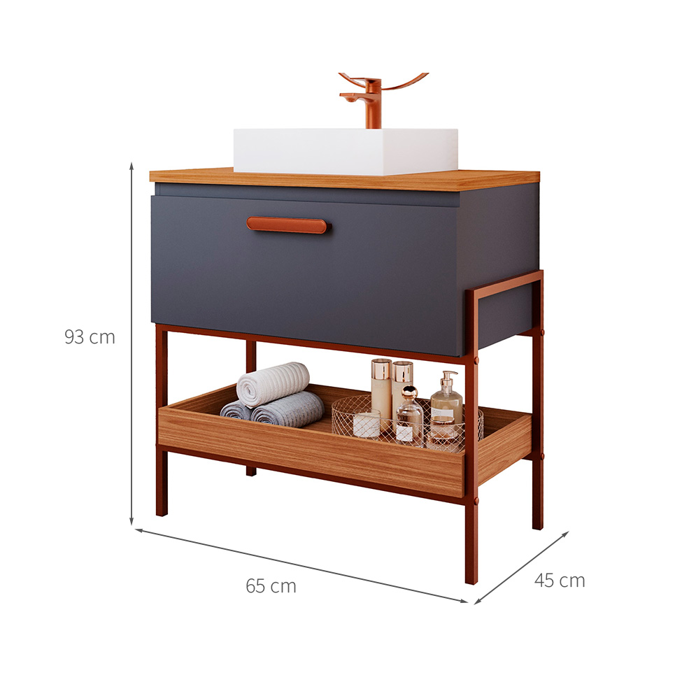 Gabinete de Banheiro Portinari 1 PT Titanium e Freijó 65 cm