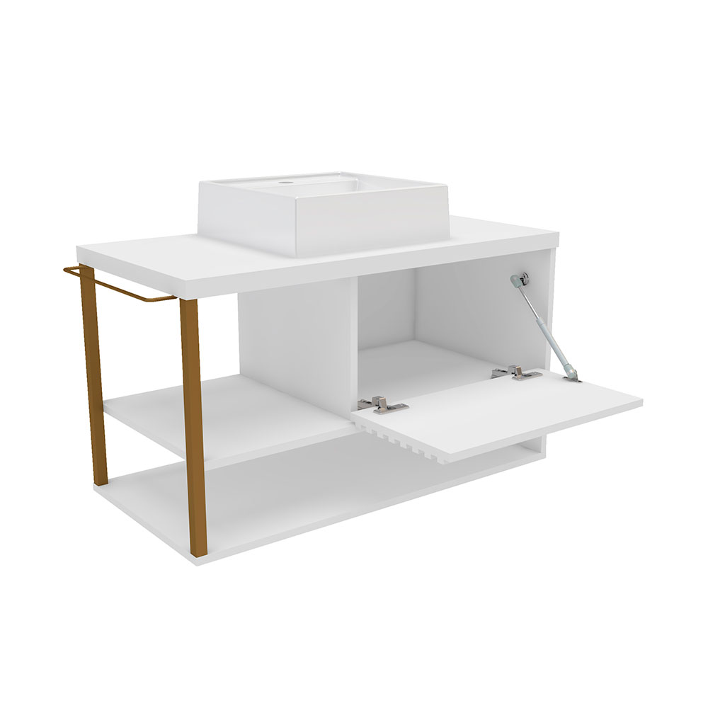 Gabinete de Banheiro Urban 1 PT Branco e Dourado