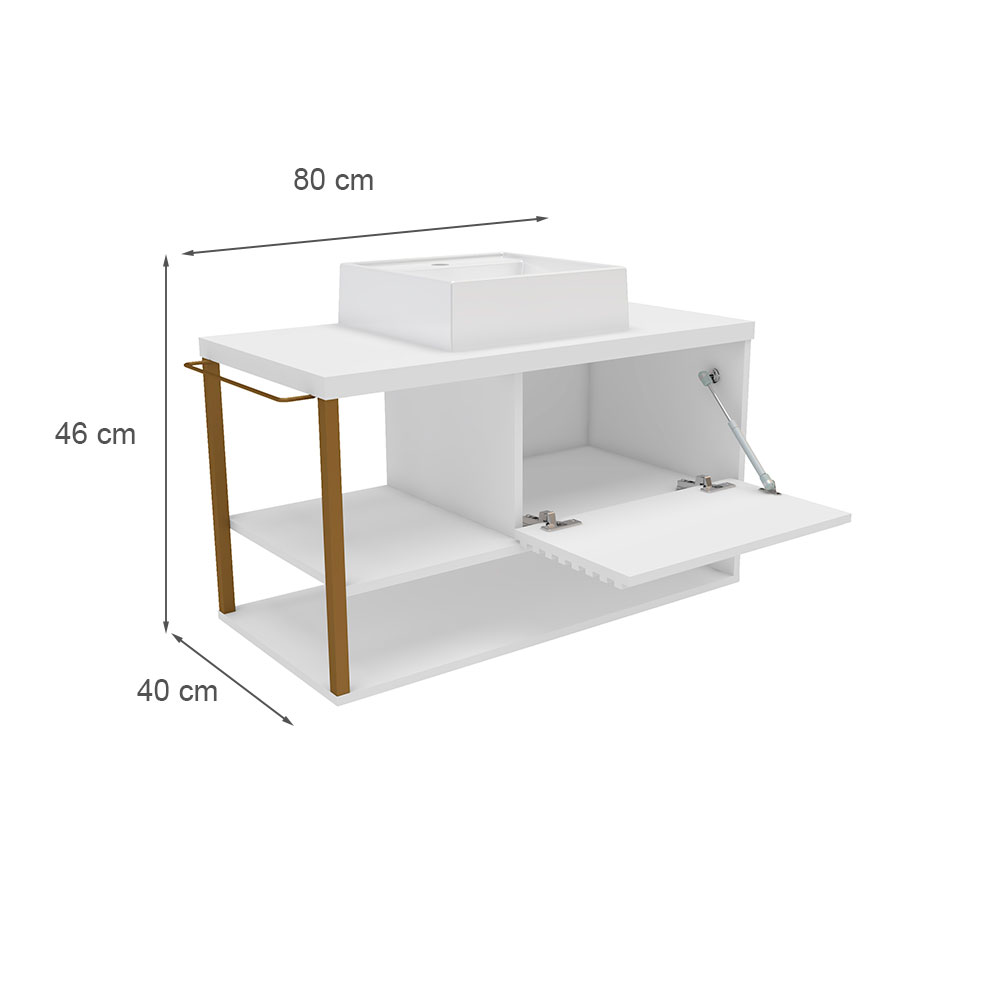 Gabinete de Banheiro Urban 1 PT Branco e Dourado