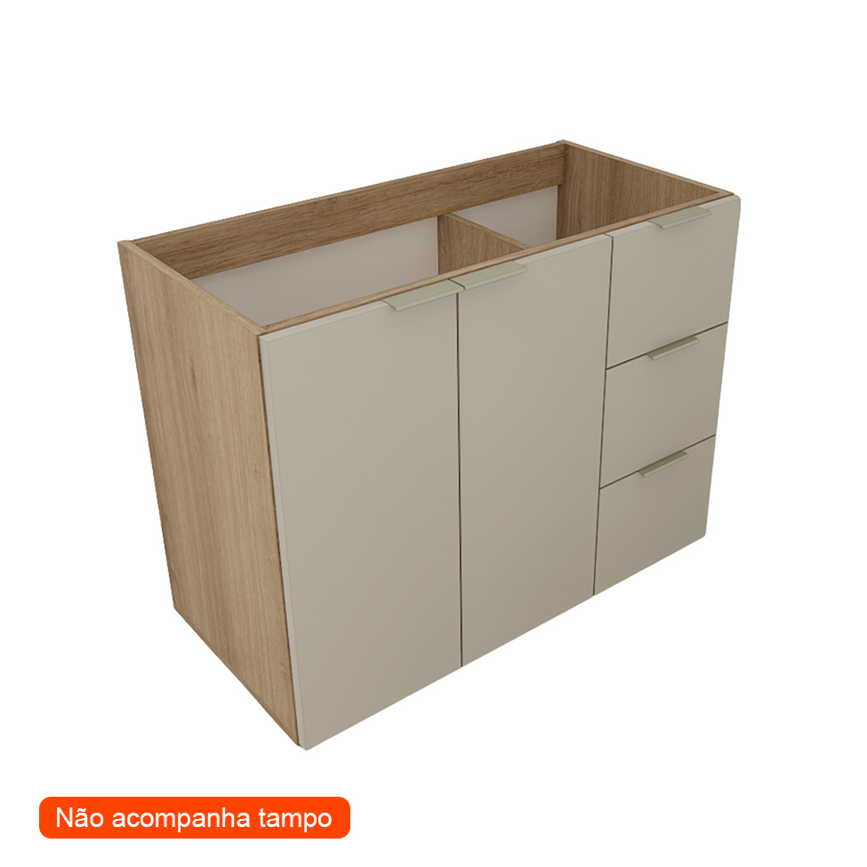 Gabinete de Banheiro Vittare 2 Portas 3 Gavetas Carvalho e Branco