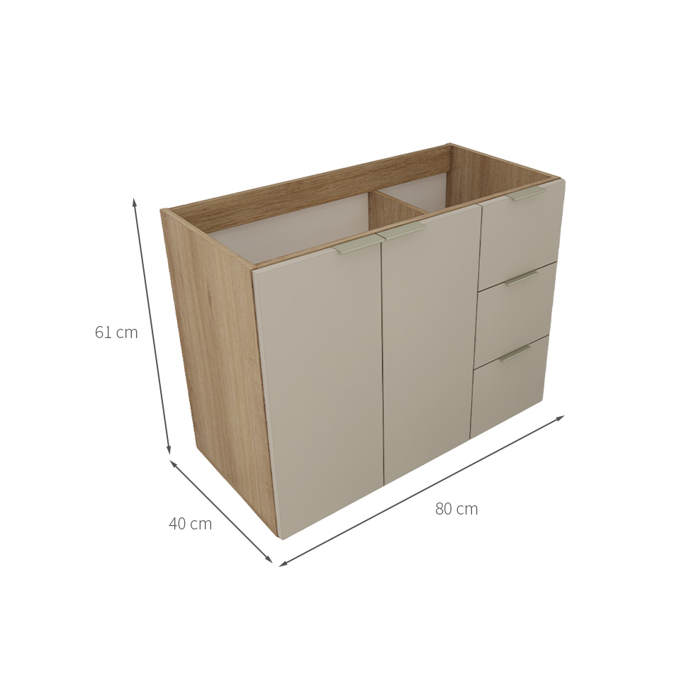 Gabinete de Banheiro Vittare 2 Portas 3 Gavetas Carvalho e Branco