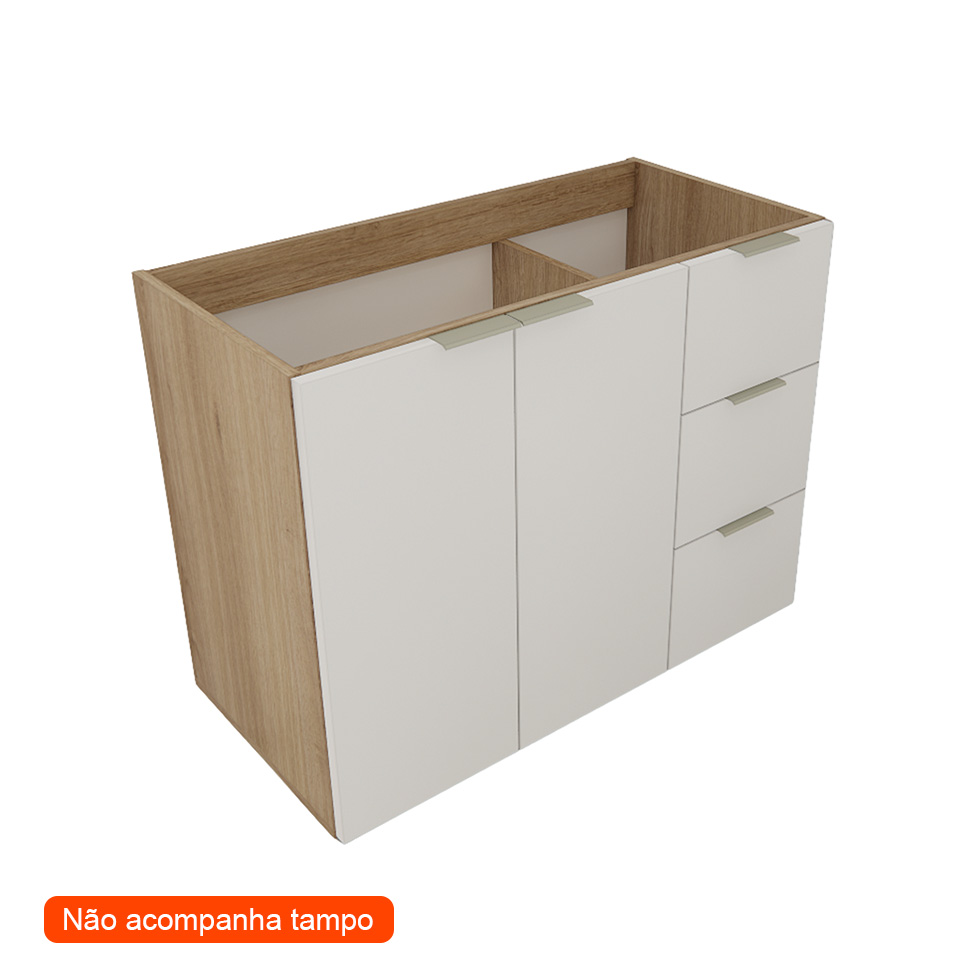 Gabinete de Banheiro Vittare 2 Portas 3 Gavetas Carvalho e Nude