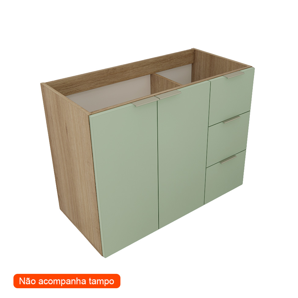 Gabinete de Banheiro Vittare 2 Portas 3 Gavetas Carvalho e Verde