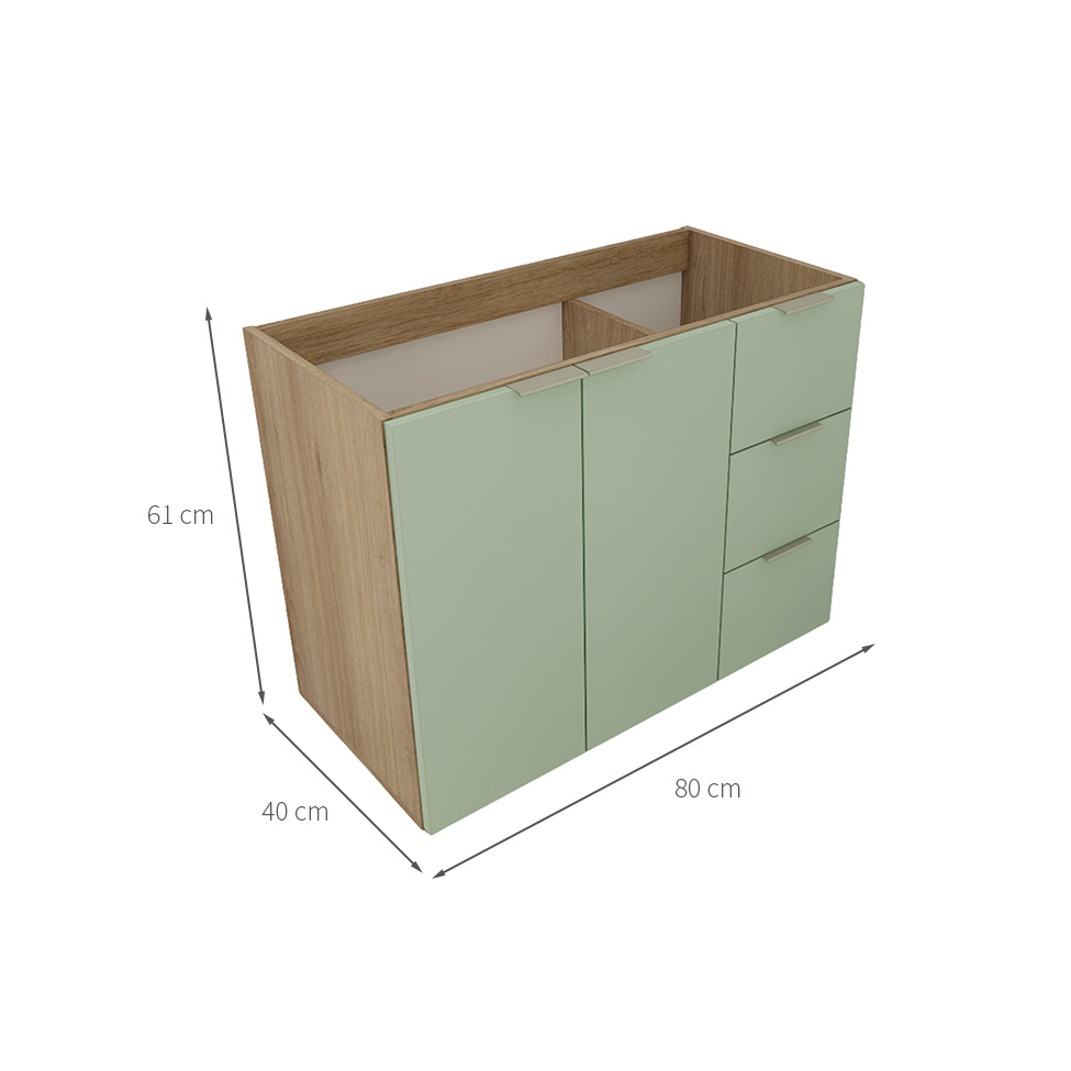 Gabinete de Banheiro Vittare 2 Portas 3 Gavetas Carvalho e Verde