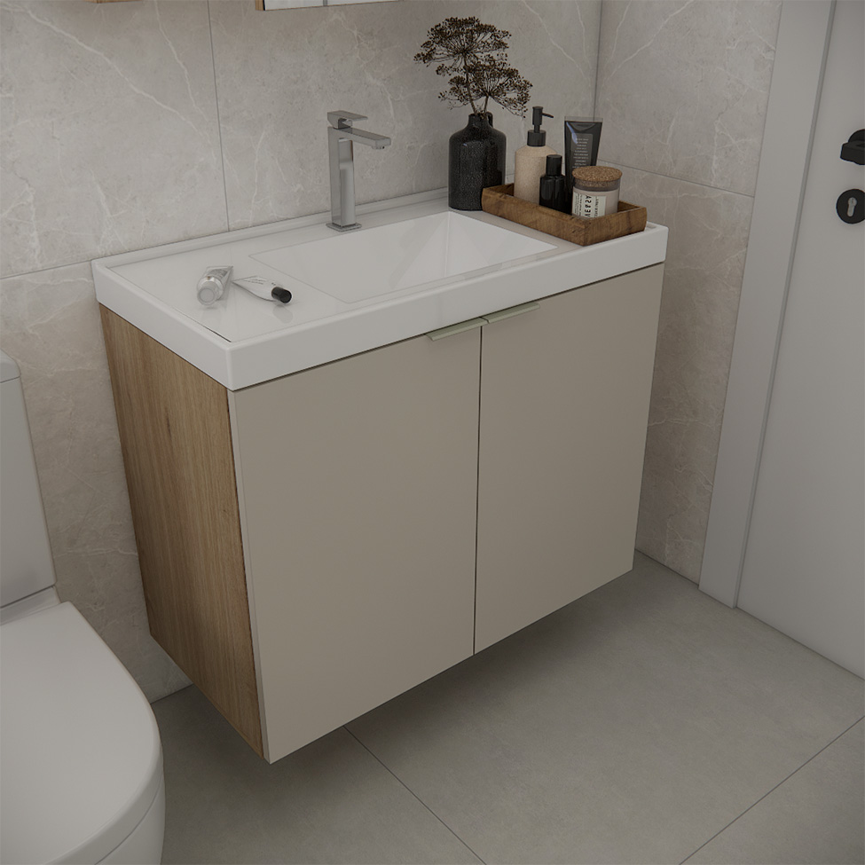 Gabinete de Banheiro Vittare 2 Portas Carvalho e Branco