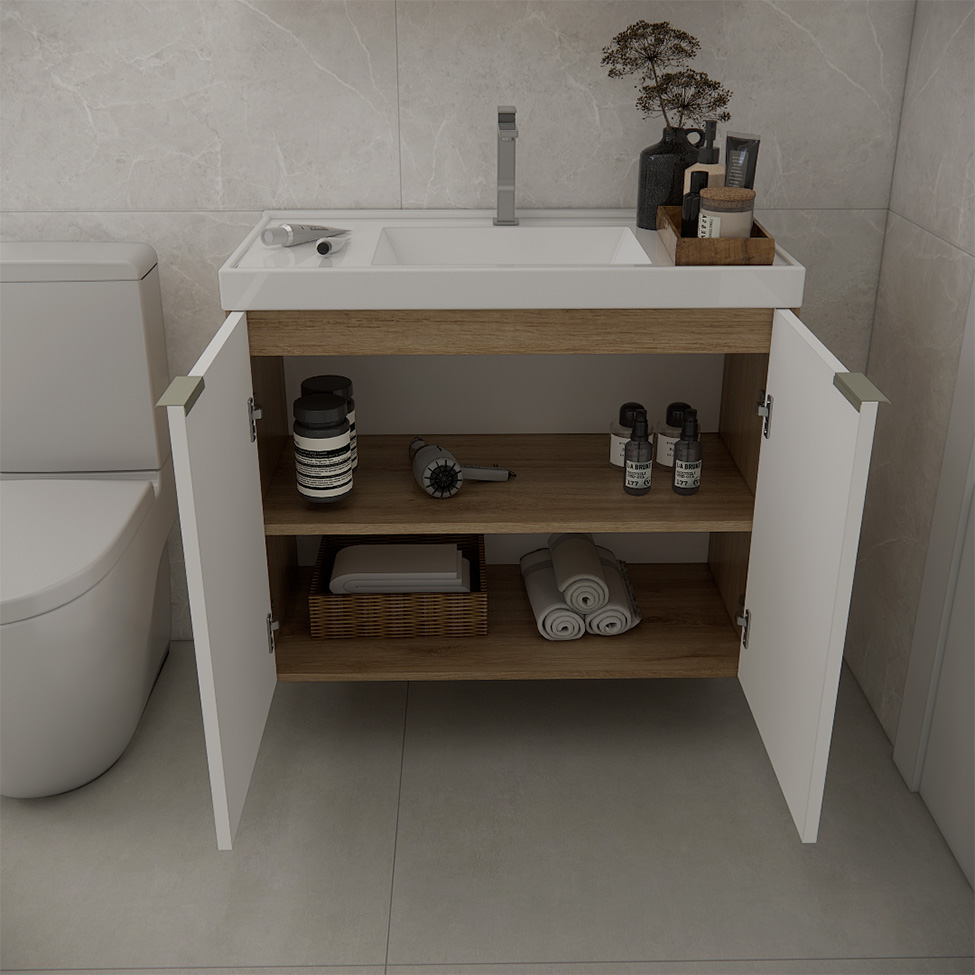 Gabinete de Banheiro Vittare 2 Portas Carvalho e Nude