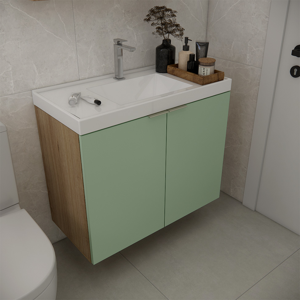 Gabinete de Banheiro Vittare 2 Portas Carvalho e Verde
