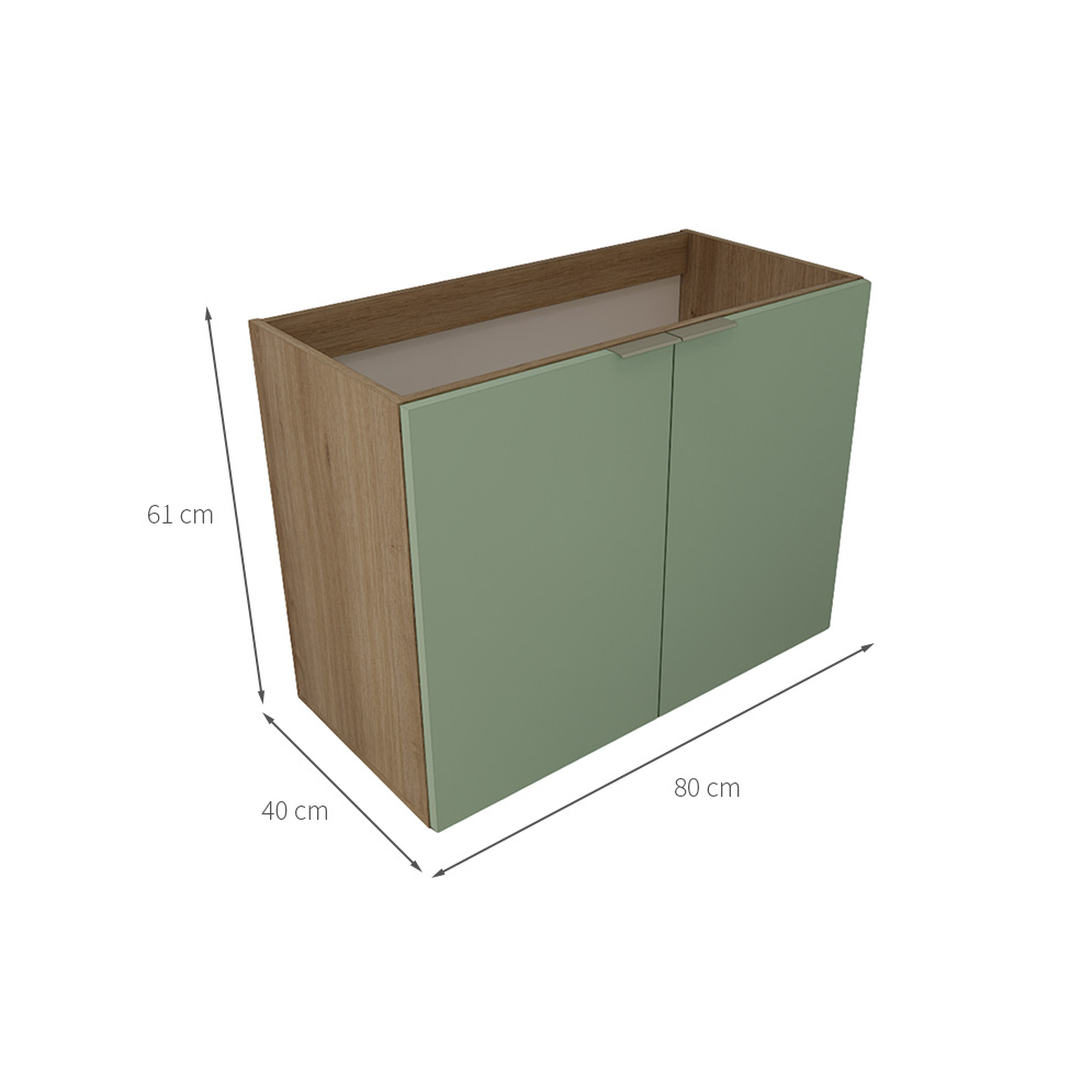 Gabinete de Banheiro Vittare 2 Portas Carvalho e Verde