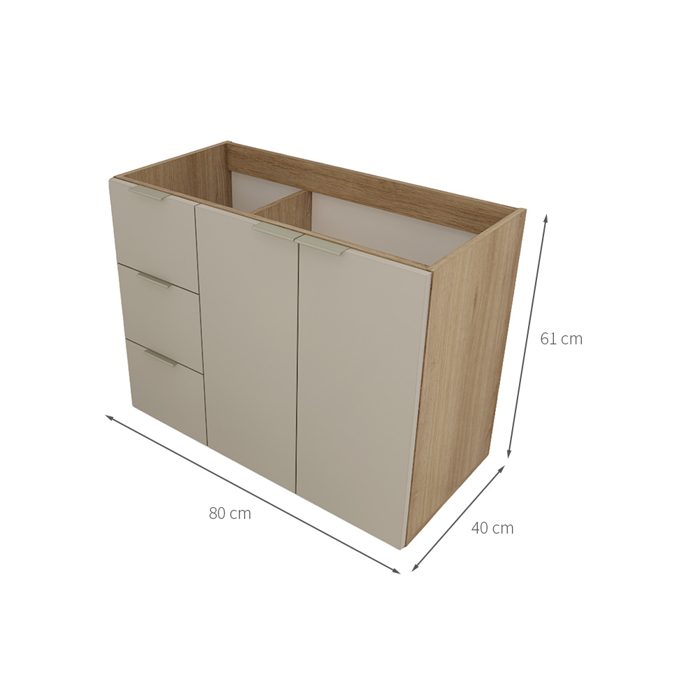 Gabinete de Banheiro Vittare I 2 Portas 3 Gavetas Carvalho e Branco