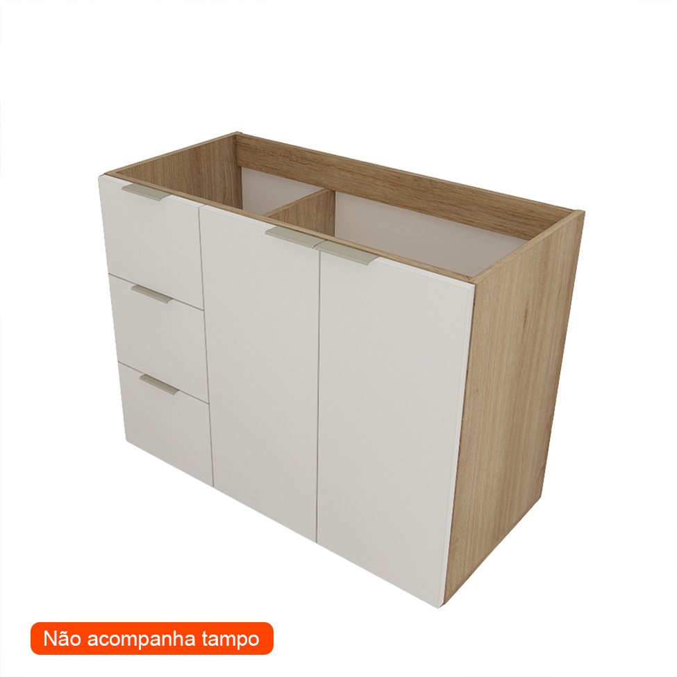 Gabinete de Banheiro Vittare I 2 Portas 3 Gavetas Carvalho e Nude