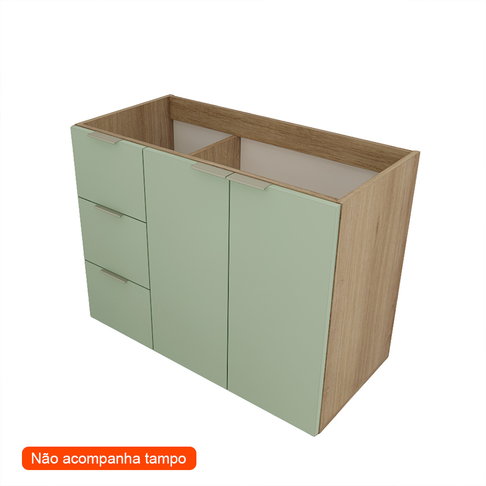 Gabinete de Banheiro Vittare I 2 Portas 3 Gavetas Carvalho e Verde
