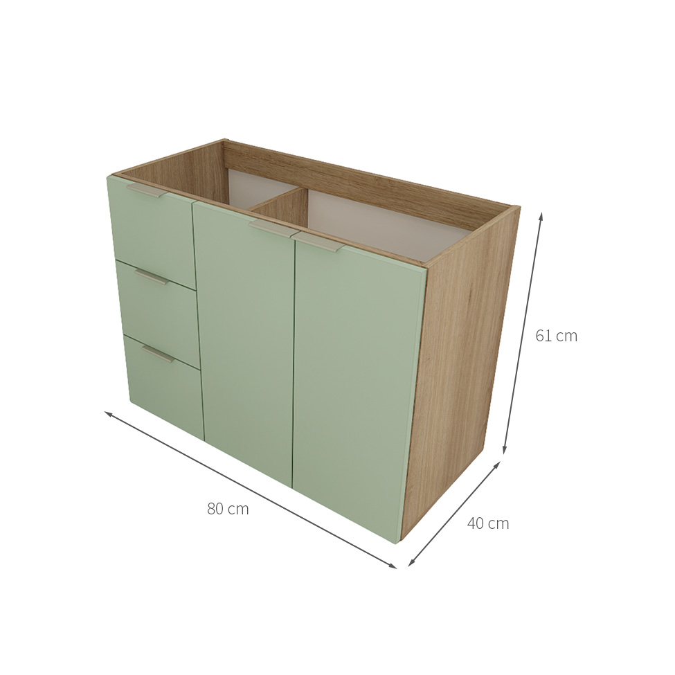 Gabinete de Banheiro Vittare I 2 Portas 3 Gavetas Carvalho e Verde