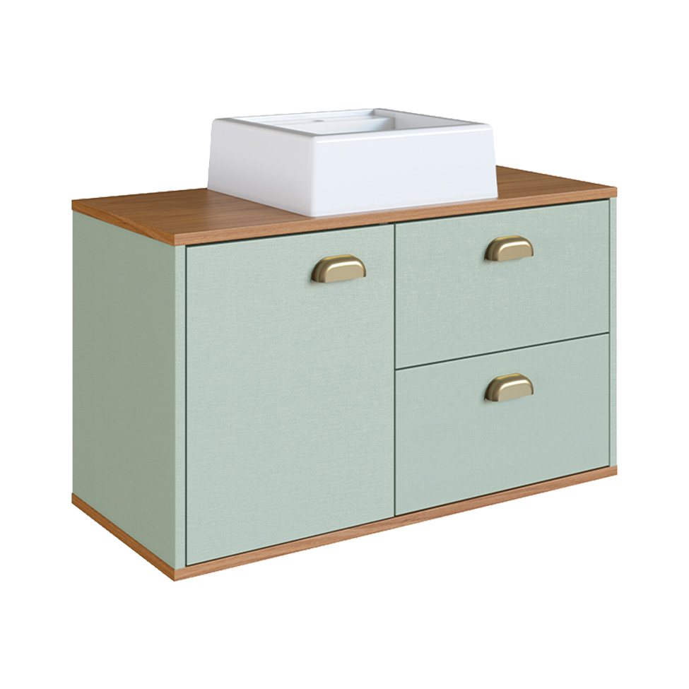 Gabinete de Banheiro com Cuba Livia 1 Porta 2 Gavetas Freijó e Moscatel