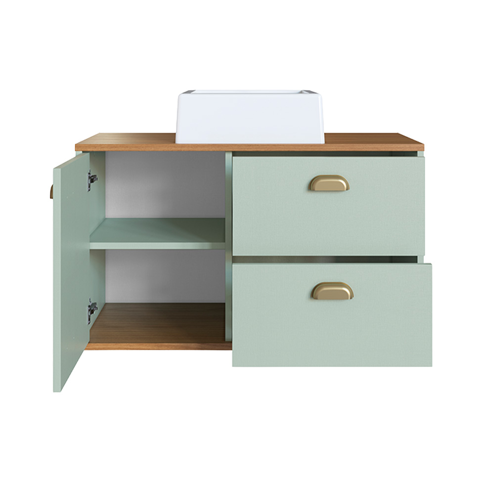 Gabinete de Banheiro com Cuba Livia 1 Porta 2 Gavetas Freijó e Moscatel