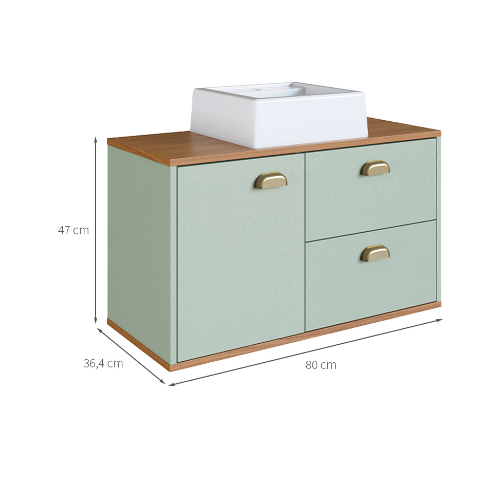 Gabinete de Banheiro com Cuba Livia 1 Porta 2 Gavetas Freijó e Moscatel