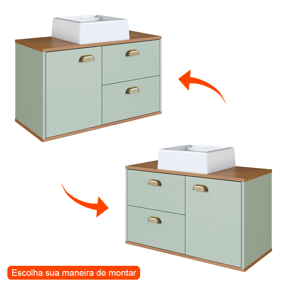 Gabinete de Banheiro com Cuba Livia 1 Porta 2 Gavetas Freijó e Moscatel