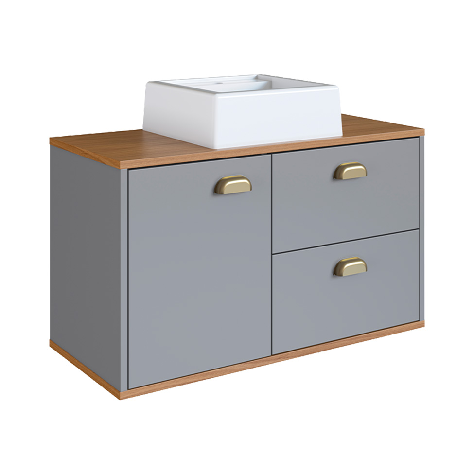 Gabinete de Banheiro com Cuba Livia 1 Porta 2 Gavetas Freijó e Urbi