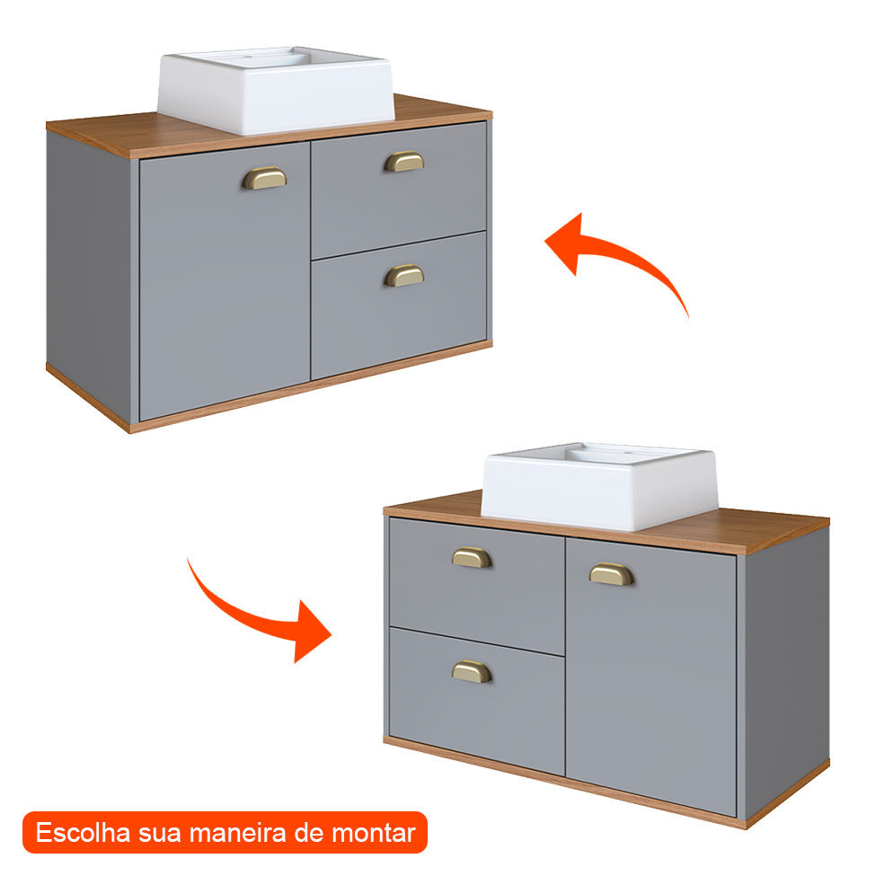 Gabinete de Banheiro com Cuba Livia 1 Porta 2 Gavetas Freijó e Urbi