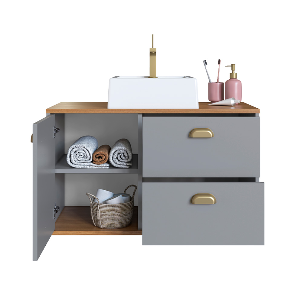 Gabinete de Banheiro com Cuba Livia 1 Porta 2 Gavetas Freijó e Urbi