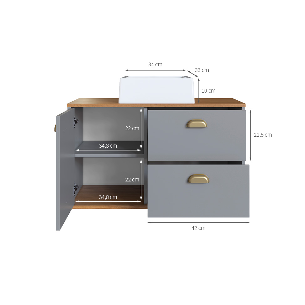Gabinete de Banheiro com Cuba Livia 1 Porta 2 Gavetas Freijó e Urbi