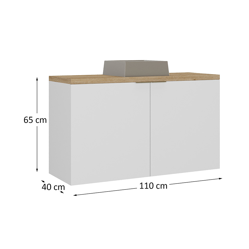 Gabinete de Banheiro com Cuba Nature 2 Portas Branco 110 cm