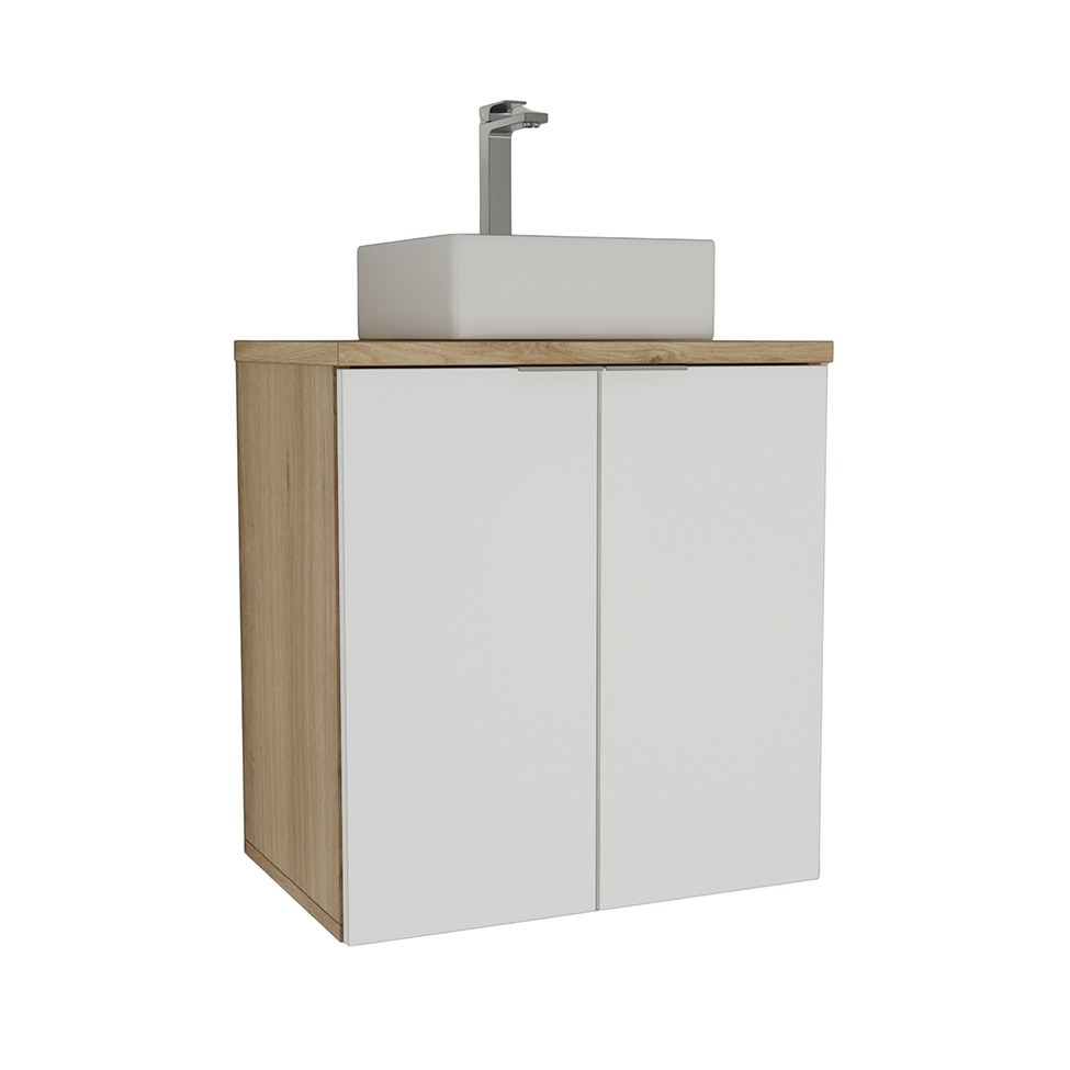 Gabinete de Banheiro com Cuba Nature 2 Portas Carvalho e Branco 60 cm