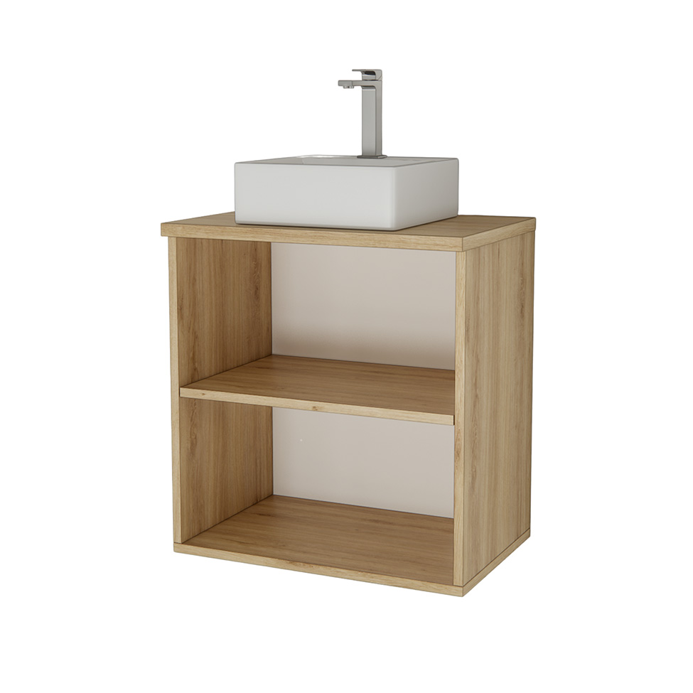 Gabinete de Banheiro com Cuba Nature 2 Portas Carvalho e Branco 60 cm
