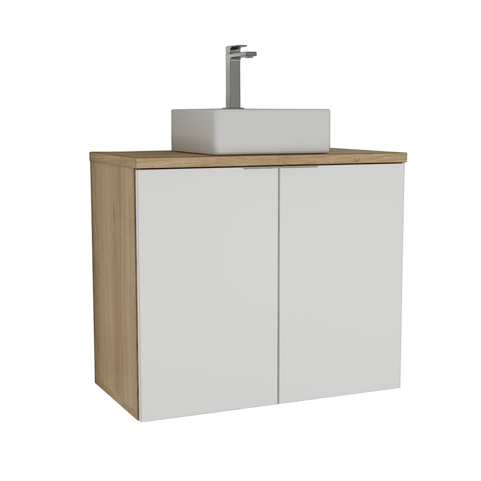 Gabinete de Banheiro com Cuba Nature 2 Portas Carvalho e Branco 75 cm